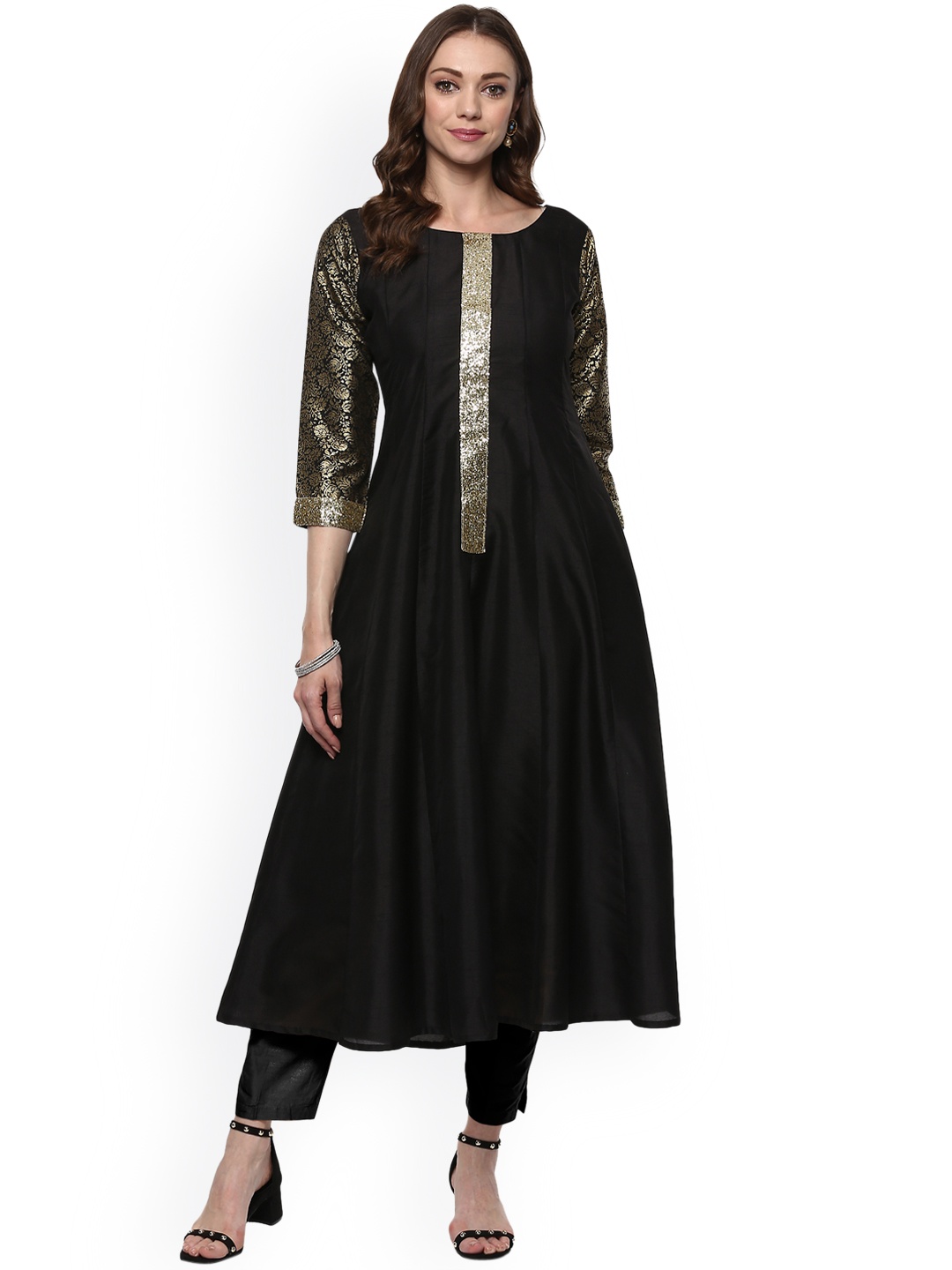 

Ahalyaa Women Black & Gold-Toned Printed A-Line Kurta