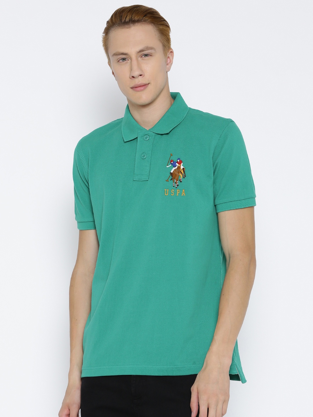 

U.S. Polo Assn. Men Green Polo Pure Cotton T-shirt