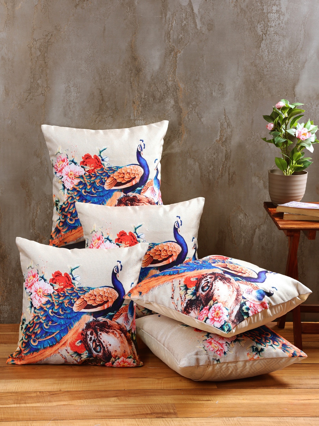 

ROMEE Multicoloured Set of 5 Ethnic Motifs Square Cushion Covers, Multi