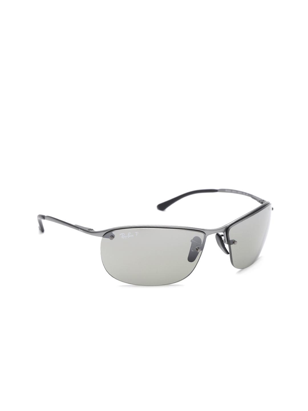 

Ray-Ban Men Half Rim Polarised & Mirrored Rectangle Sunglasses 0RB3542029/5J63, Grey