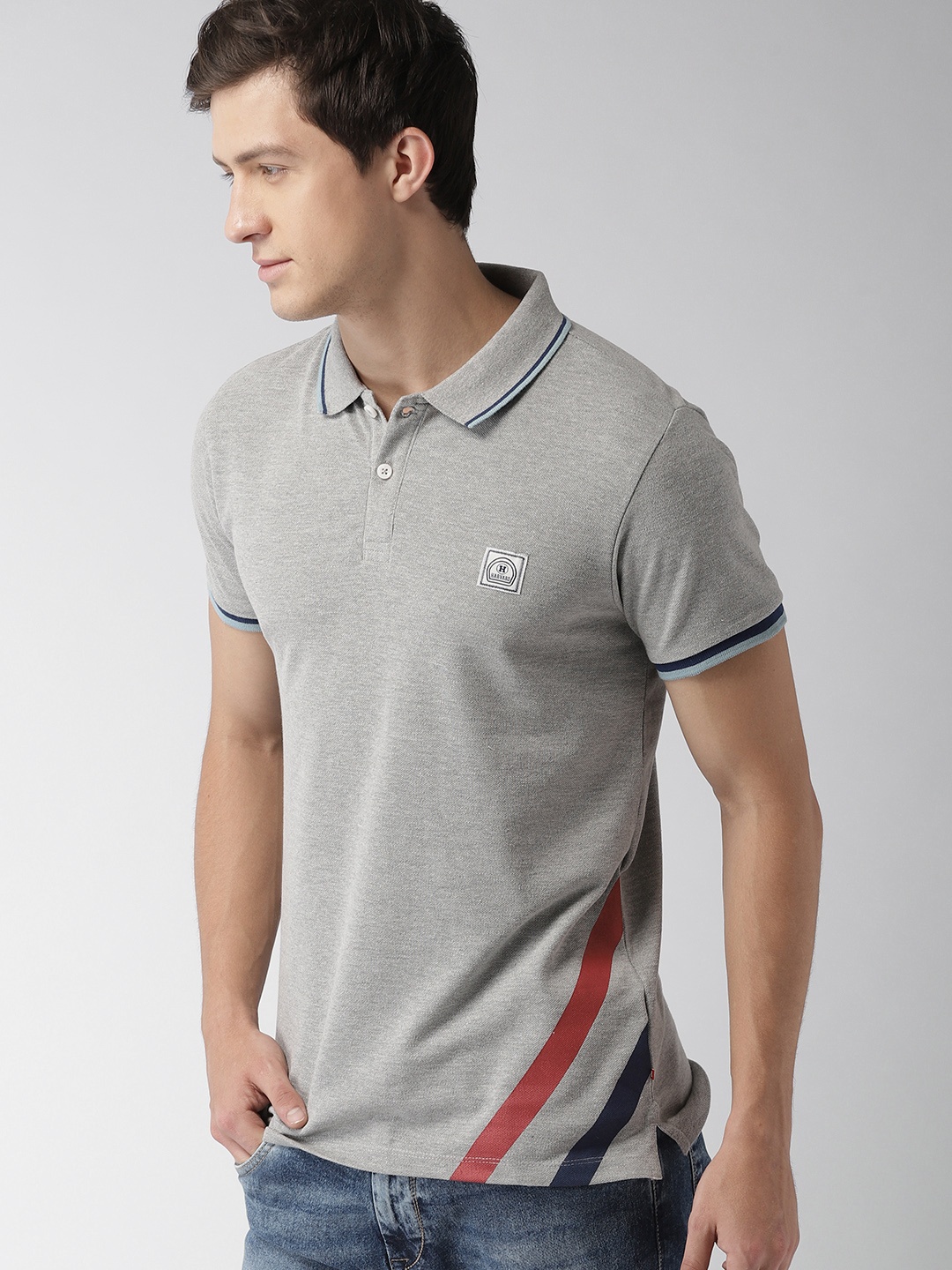 

Harvard Men Grey Melange Solid Polo Collar T-shirt