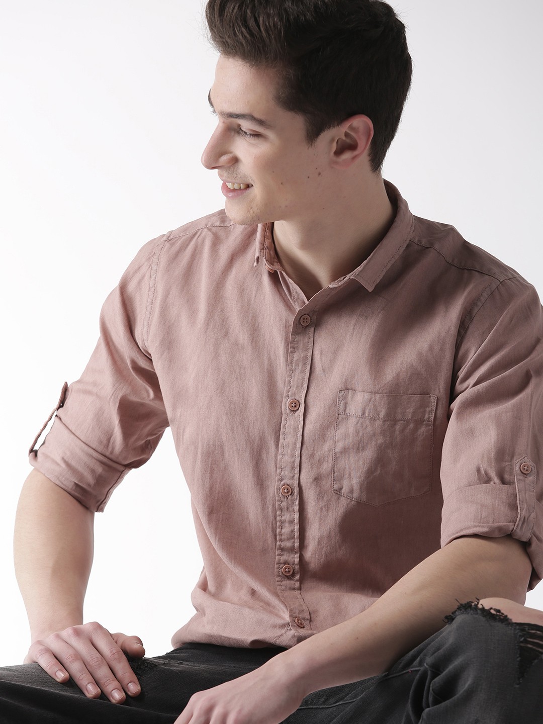 

Mast & Harbour Regular Fit Solid Cotton Linen Shirt, Pink