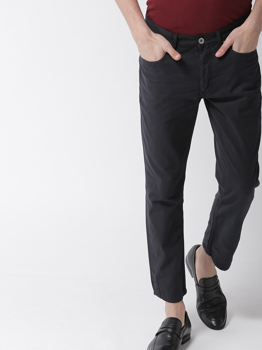 

Mast & Harbour Men Navy Blue Slim Fit Solid Denim Trousers