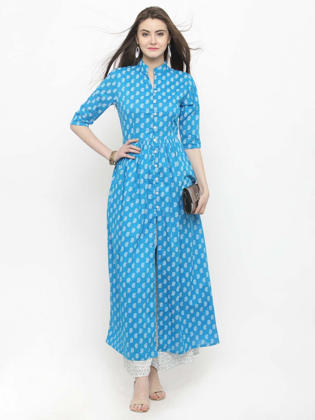 

Sera Women Blue & White Printed Kurta with Palazzos