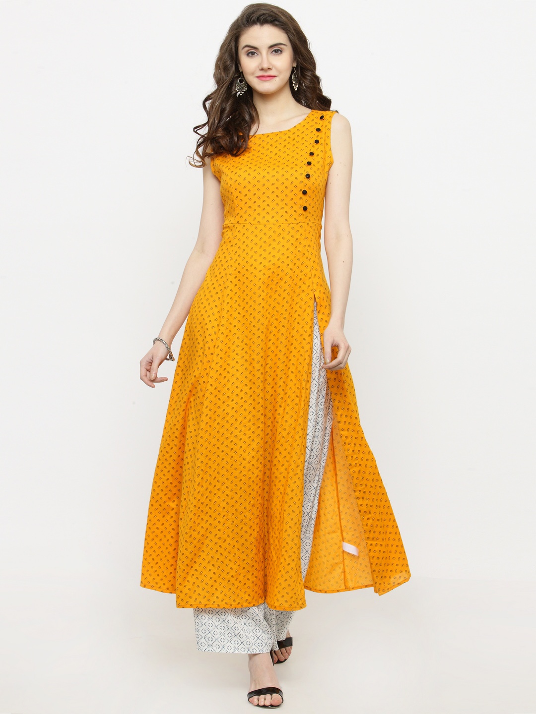 

Sera Women Yellow & White Printed Kurta with Palazzos