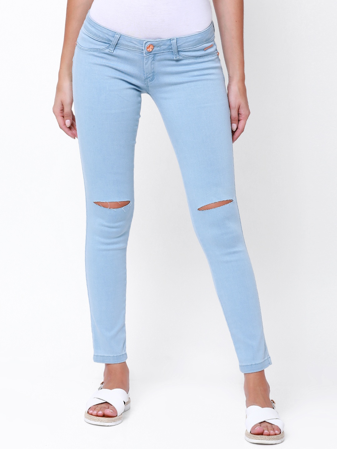 

Tokyo Talkies Women Blue Skinny Fit Mid-Rise Slash Knee Stretchable Jeans