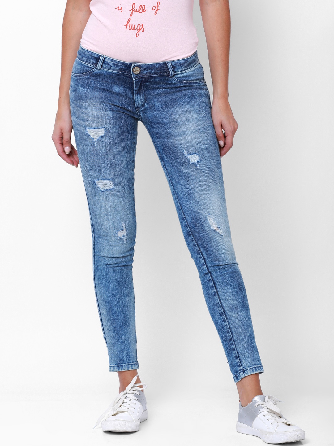 

Tokyo Talkies Women Blue Super Skinny Fit Mid-Rise Mildly Distressed Jeans