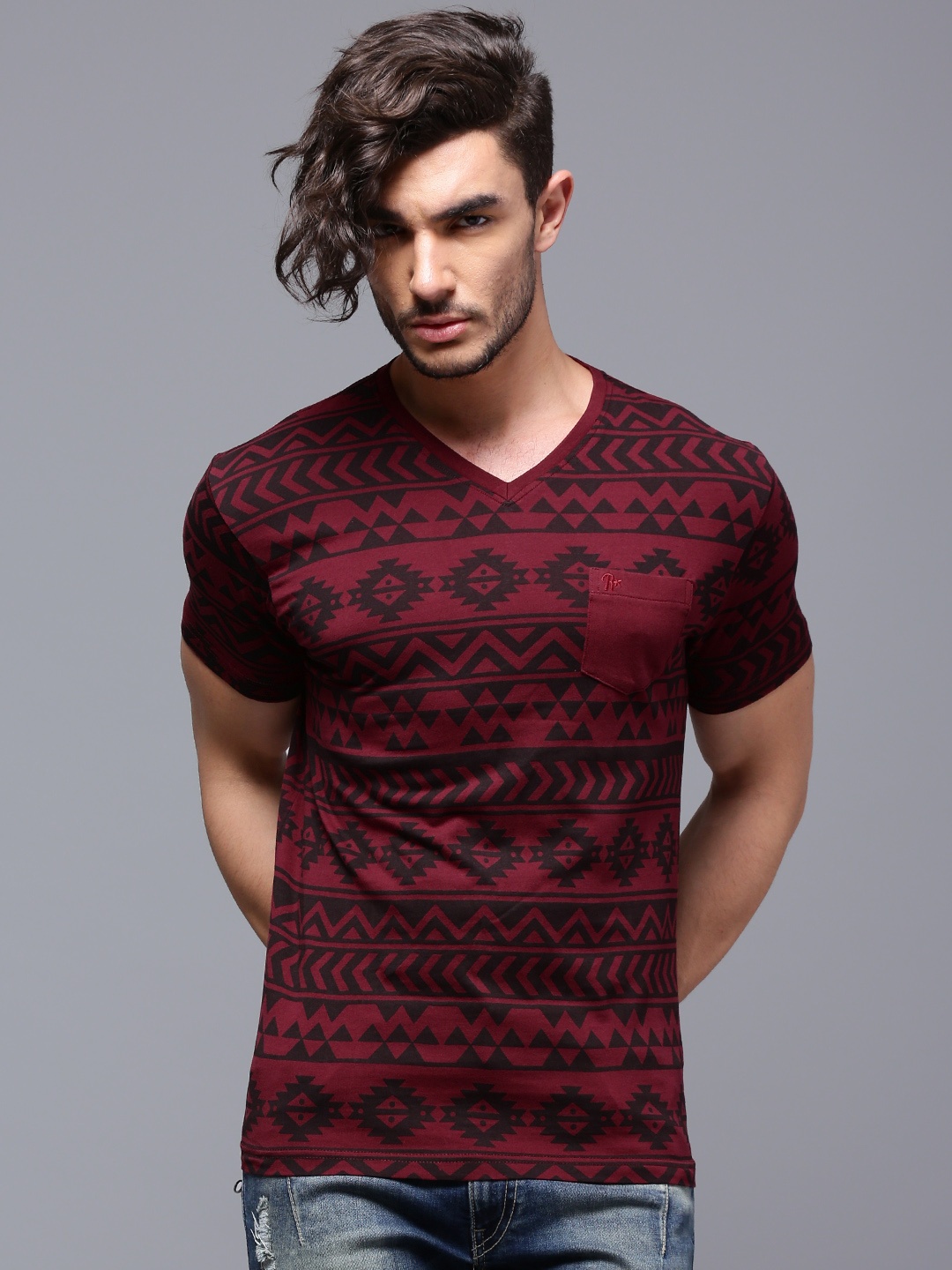 

Roadster Men Maroon Printed T-shirt with Patch Pocket