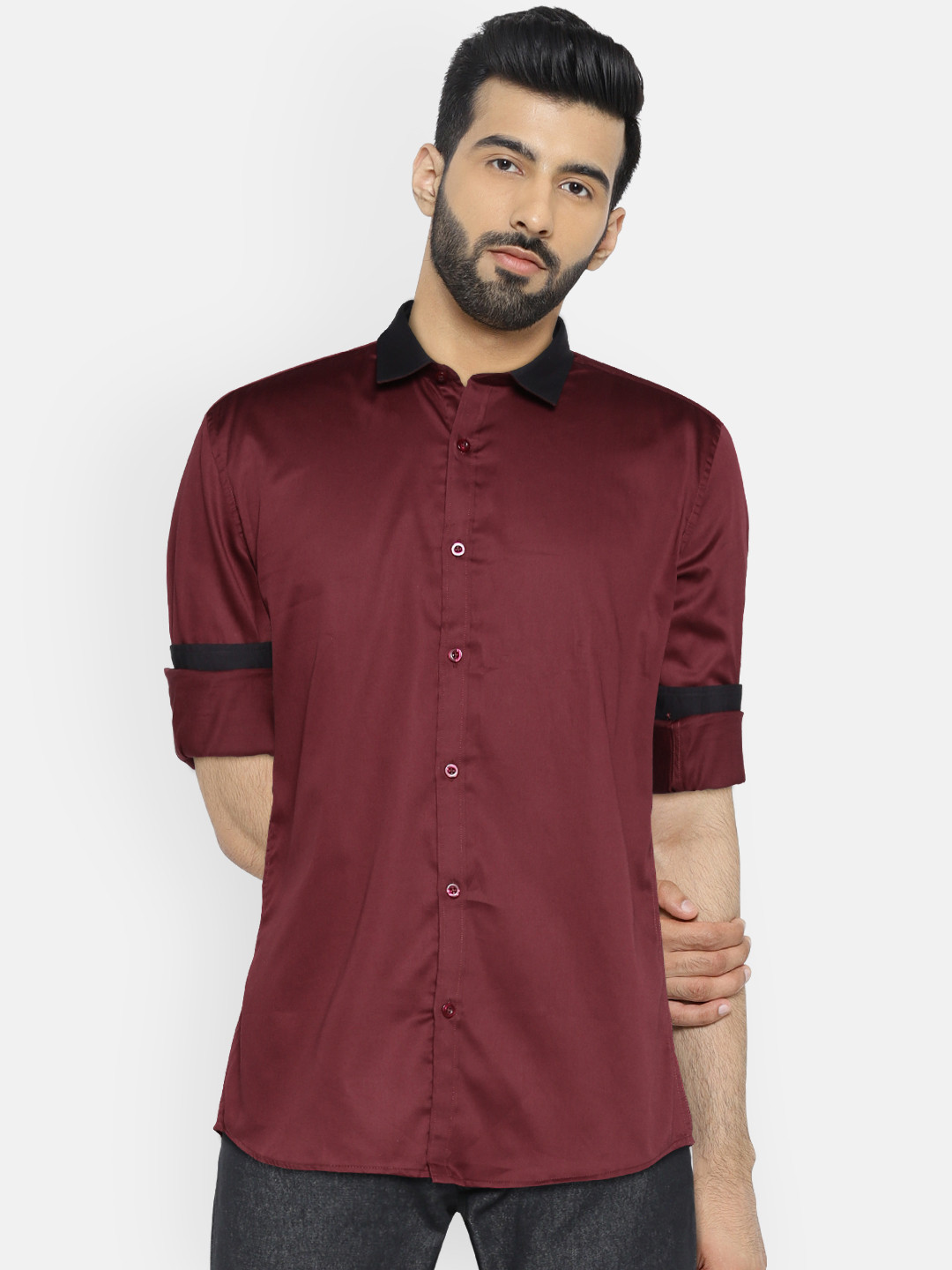 

Independence Club Men Maroon Slim Fit Solid Casual Shirt