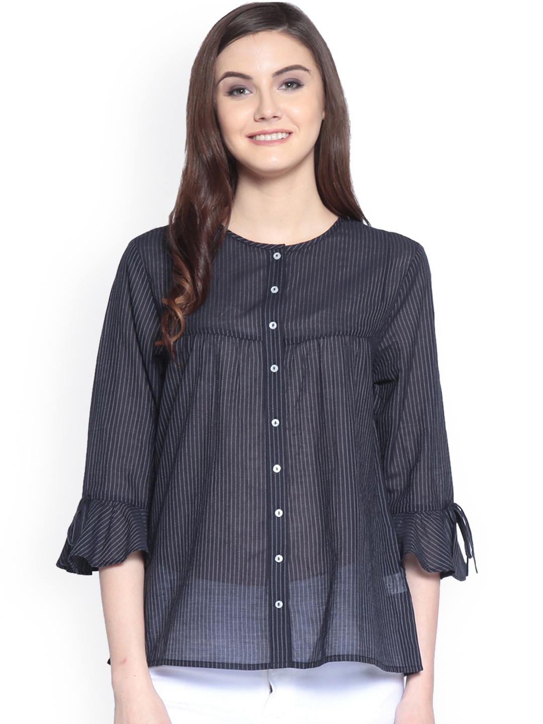 

Gipsy Women Navy Blue Striped Top