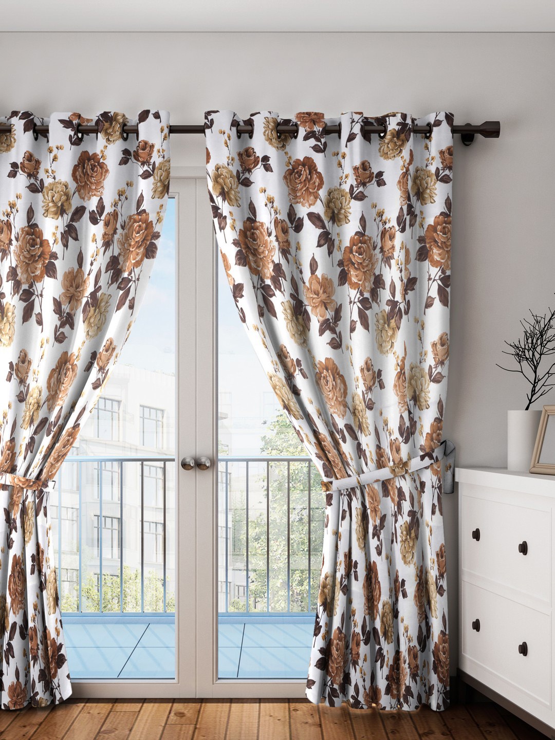 

SWAYAM White & Brown Single Door Curtain