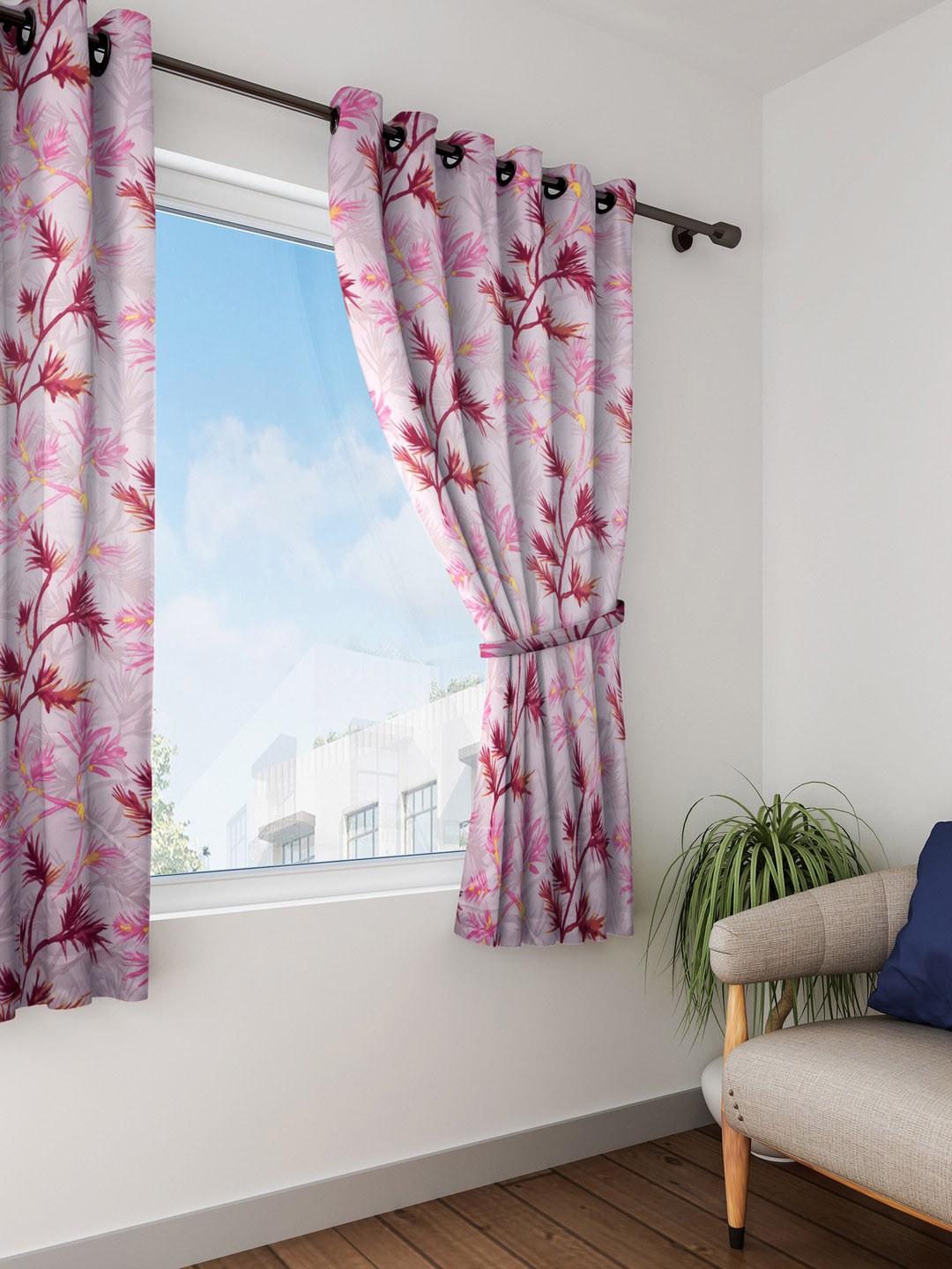 

SWAYAM Pink & Off-White Set of Single Window Curtains