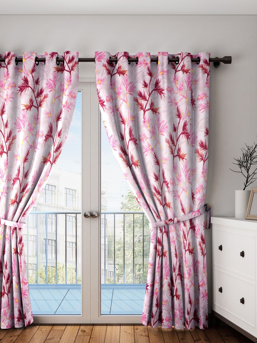 

SWAYAM Pink & Off-White Set of Single Long Door Curtains