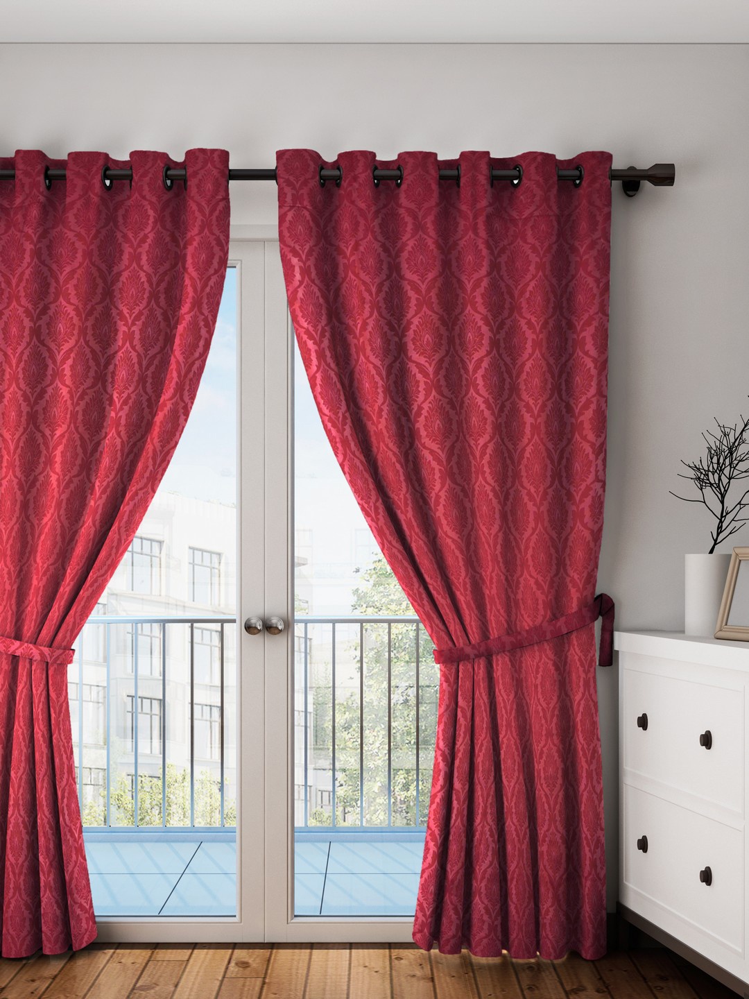 

SWAYAM Maroon Printed Jacquard Black Out Door Curtains