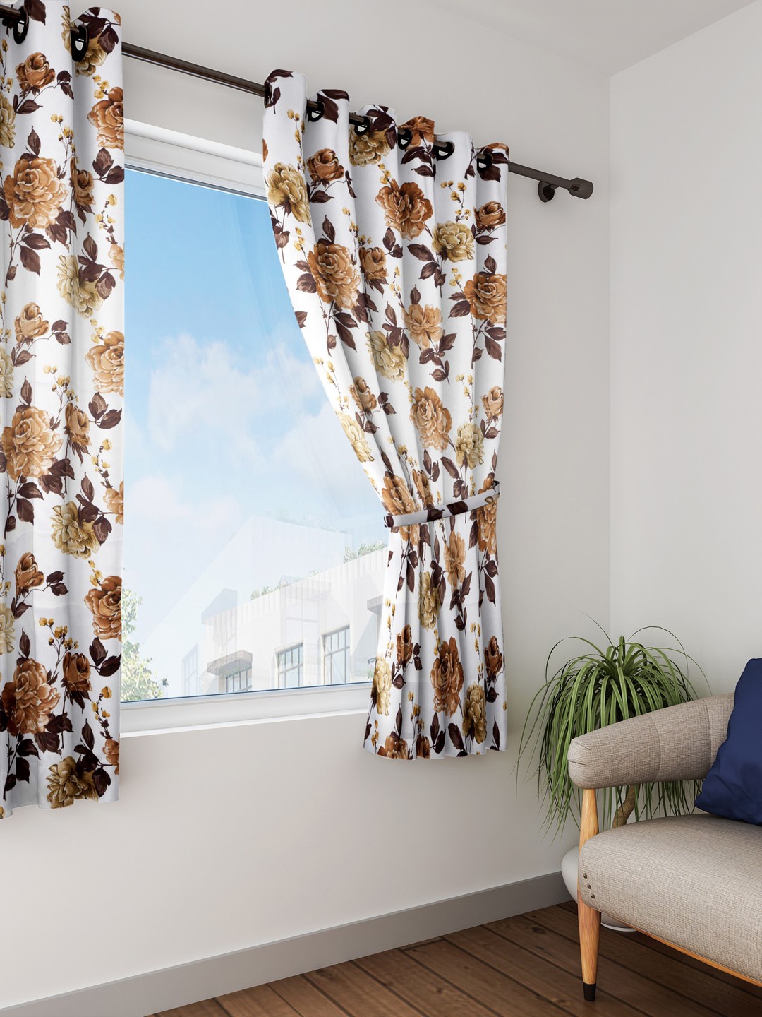 

SWAYAM White & Brown Set of Single Window Curtains