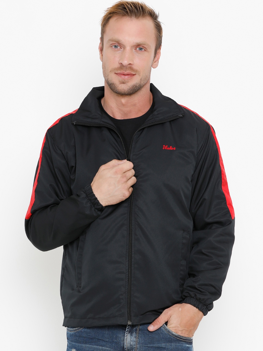 

Plutus Men Black Lightweight Windcheater Sporty Jacket