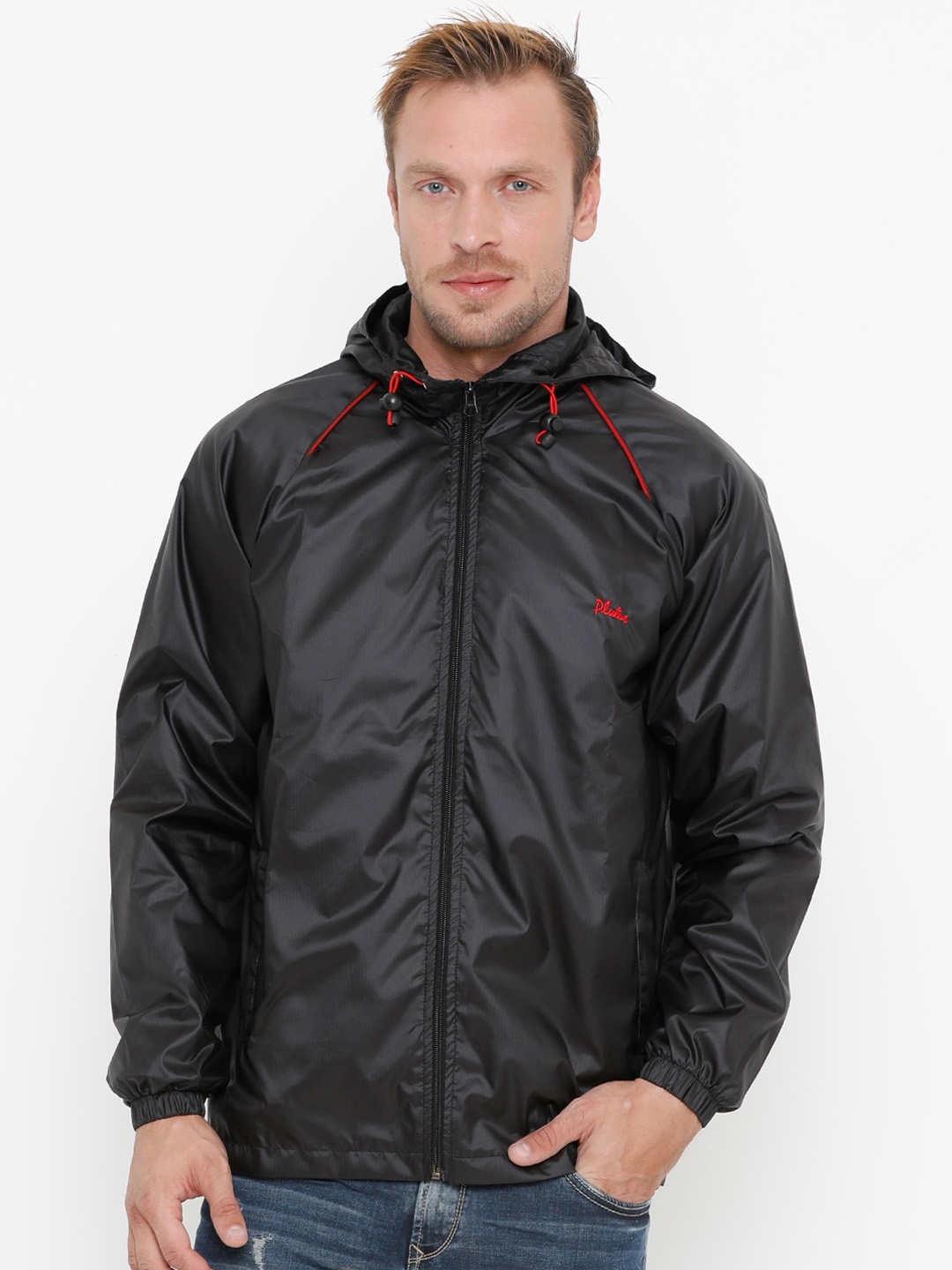 

Plutus Men Black Solid Windcheater Sporty Jacket