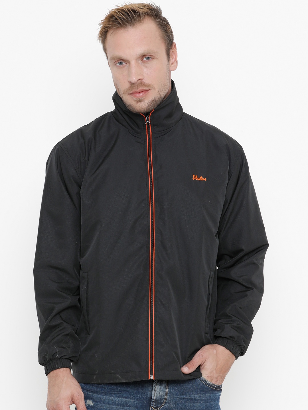 

Plutus Men Black Lightweight Windcheater Sporty Jacket