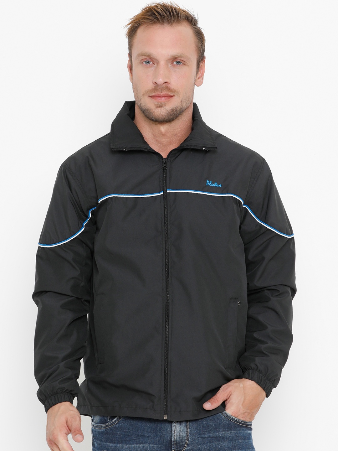 

Plutus Men Black Lightweight Windcheater Sporty Jacket