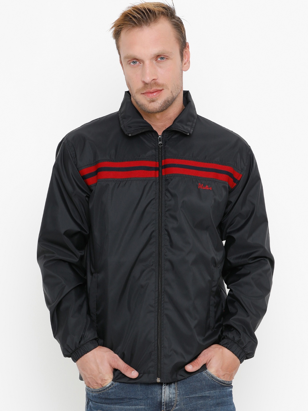 

Plutus Men Black Solid Windcheater Sporty Jacket