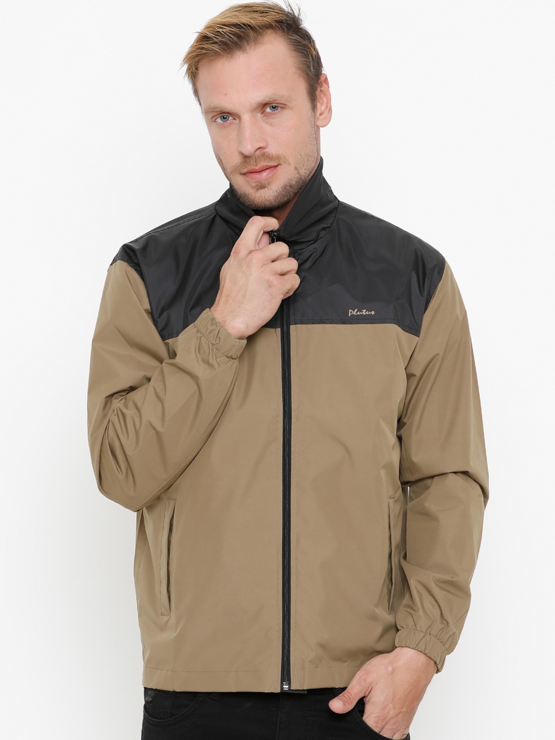 

Plutus Men Black Solid Windcheater Sporty Jacket