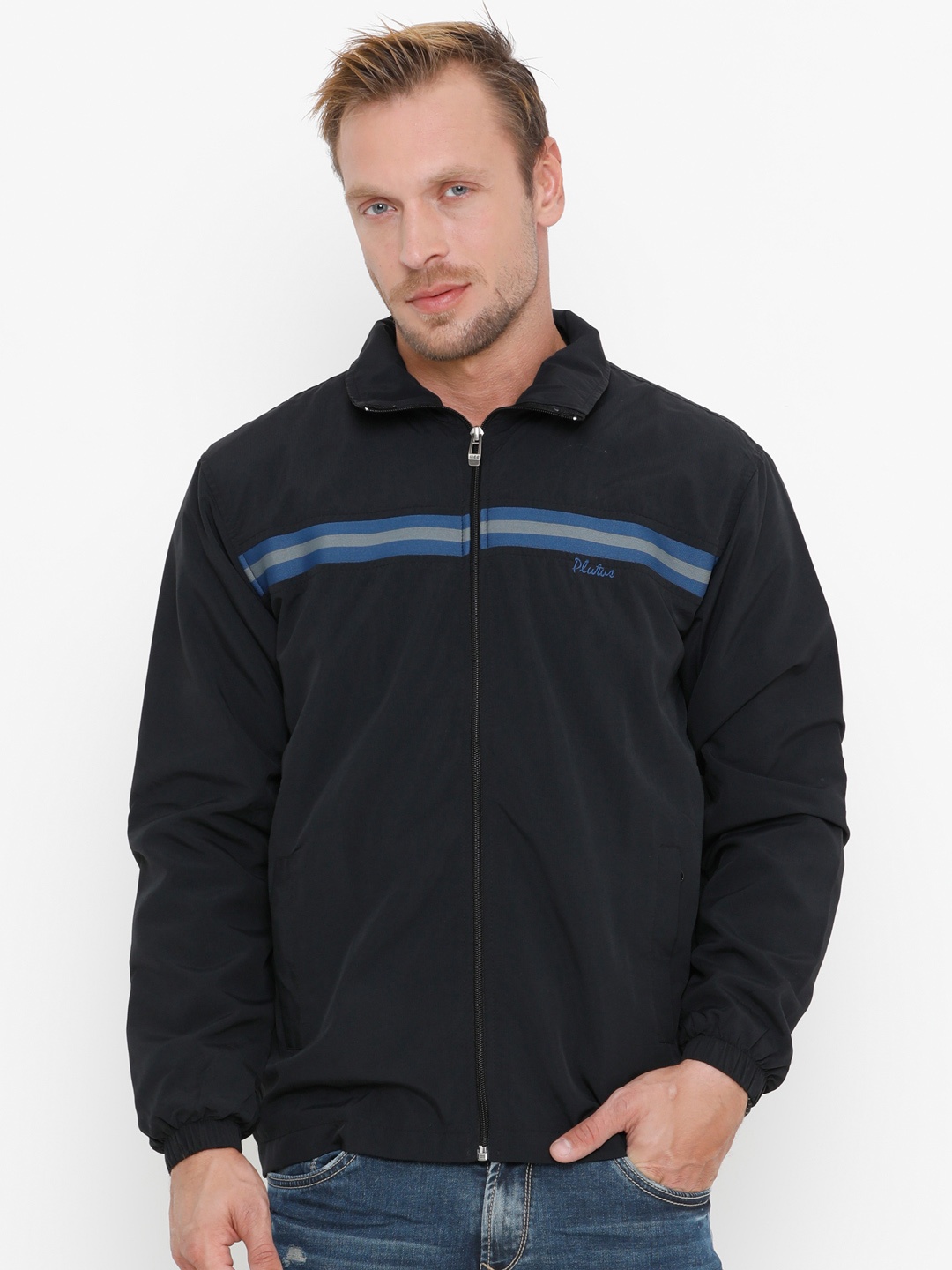 

Plutus Men Black Solid Windcheater Sporty Jacket