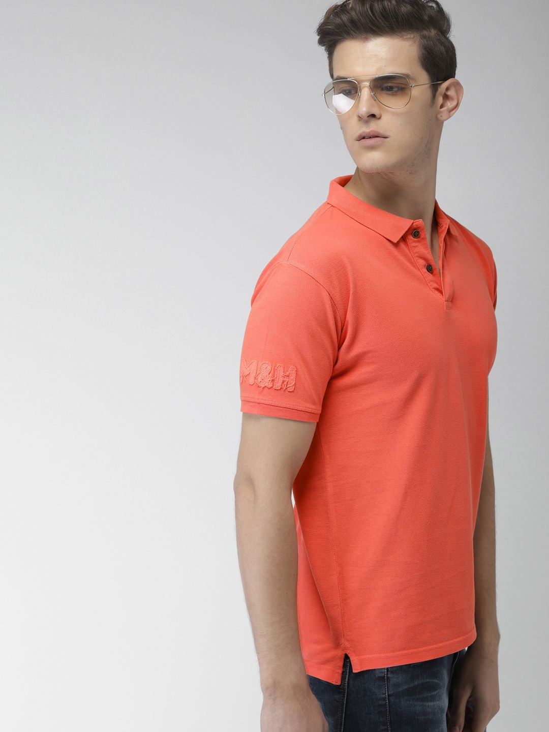 

Mast Harbour Men Coral Pink Solid Polo Collar Pure Cotton T-shirt