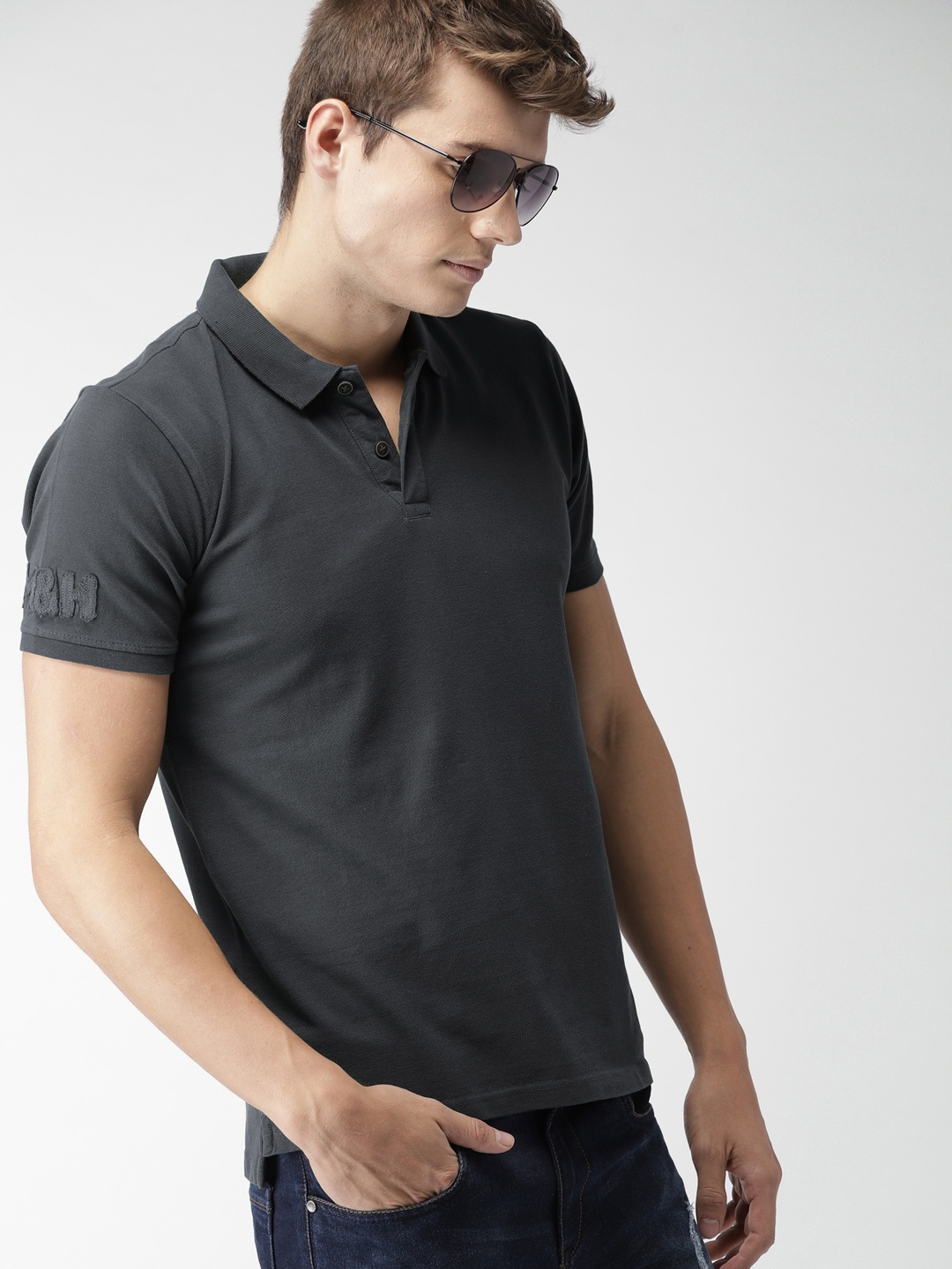 

Mast Harbour Men Charcoal Grey Polo Collar Cotton Pure Cotton T-shirt