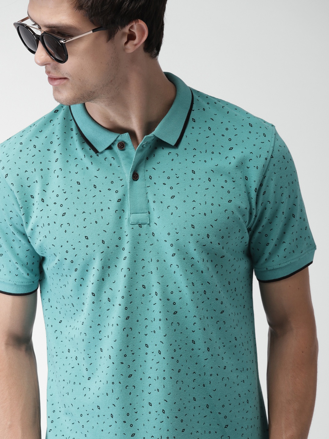 

Mast Harbour Men Blue Printed Polo Collar Pure Cotton T-shirt