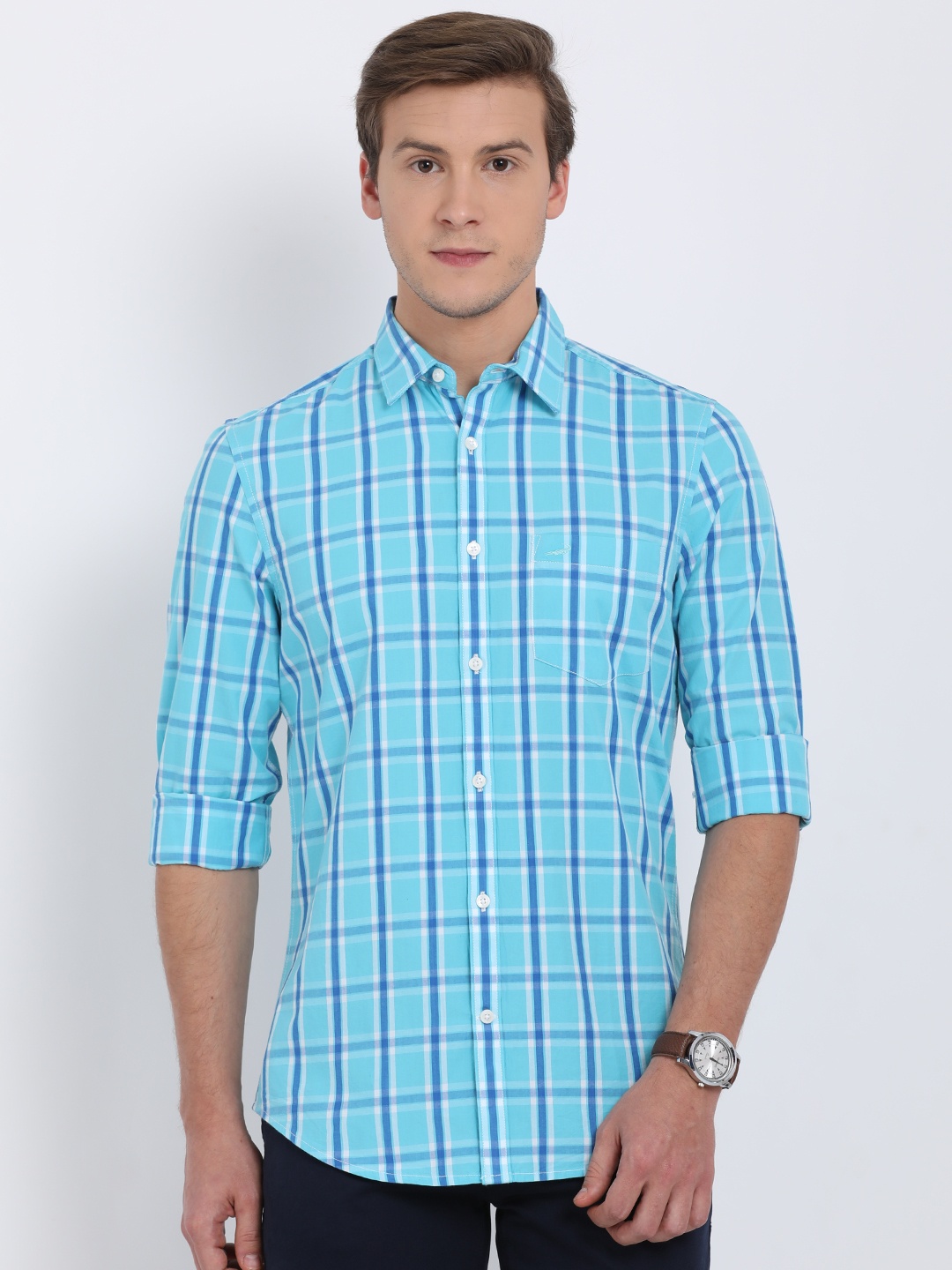 

Crocodile Men Blue Slim Fit Checked Casual Shirt