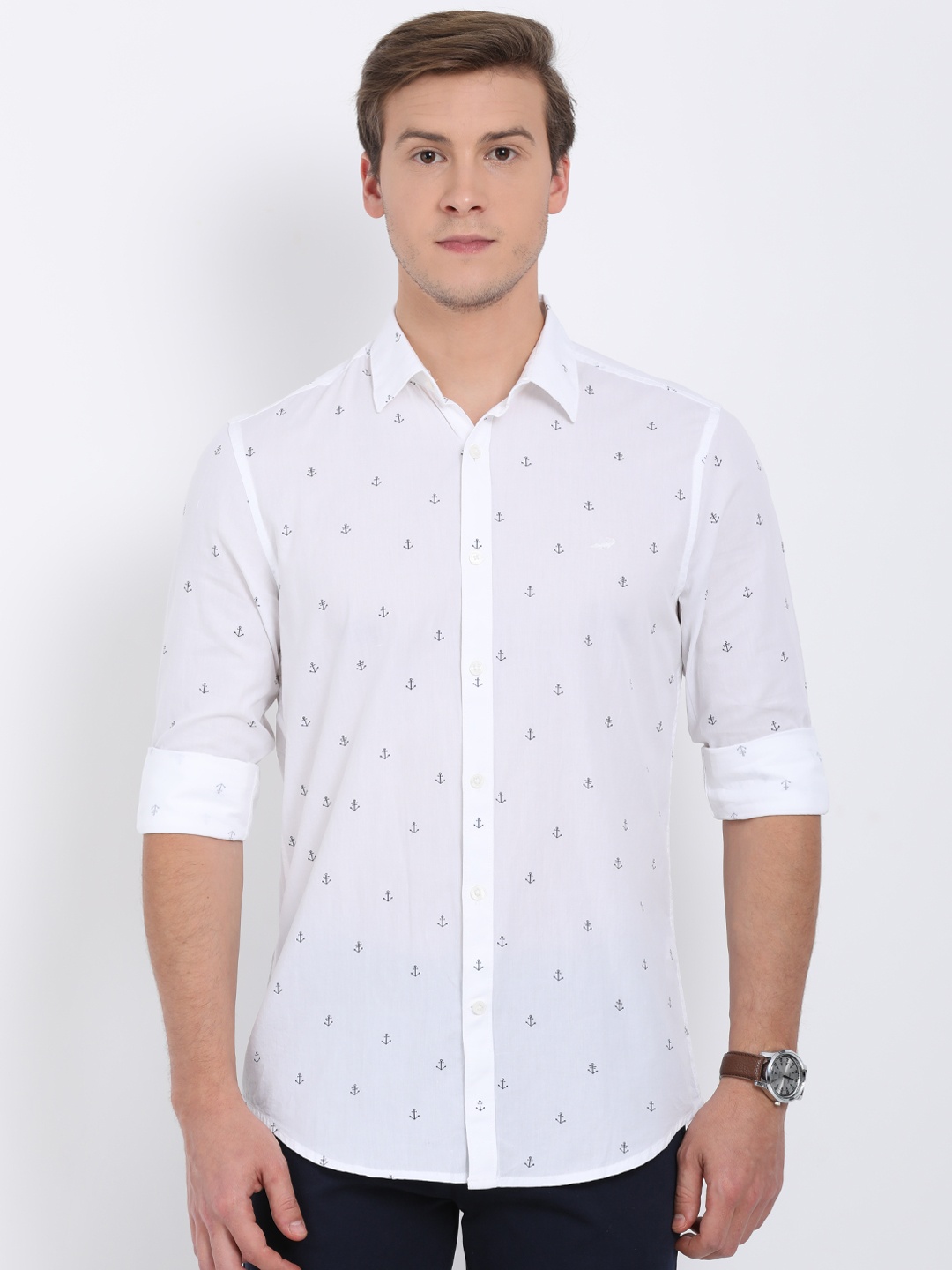 

Crocodile Men White Slim Fit Printed Casual Shirt