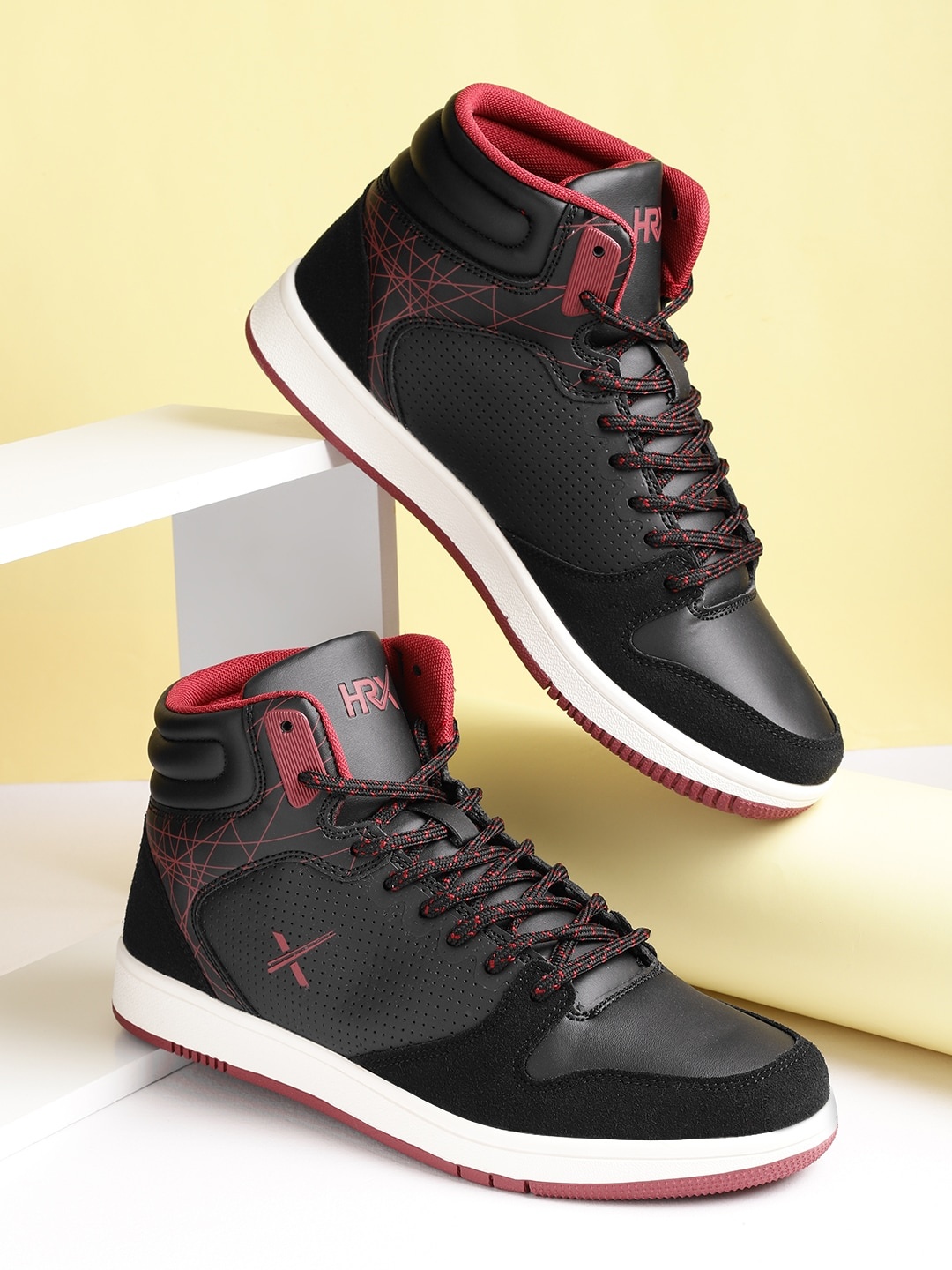 

HRX by Hrithik Roshan Men Black Solid Synthetic Mid-Top Hoop Life Sneakers
