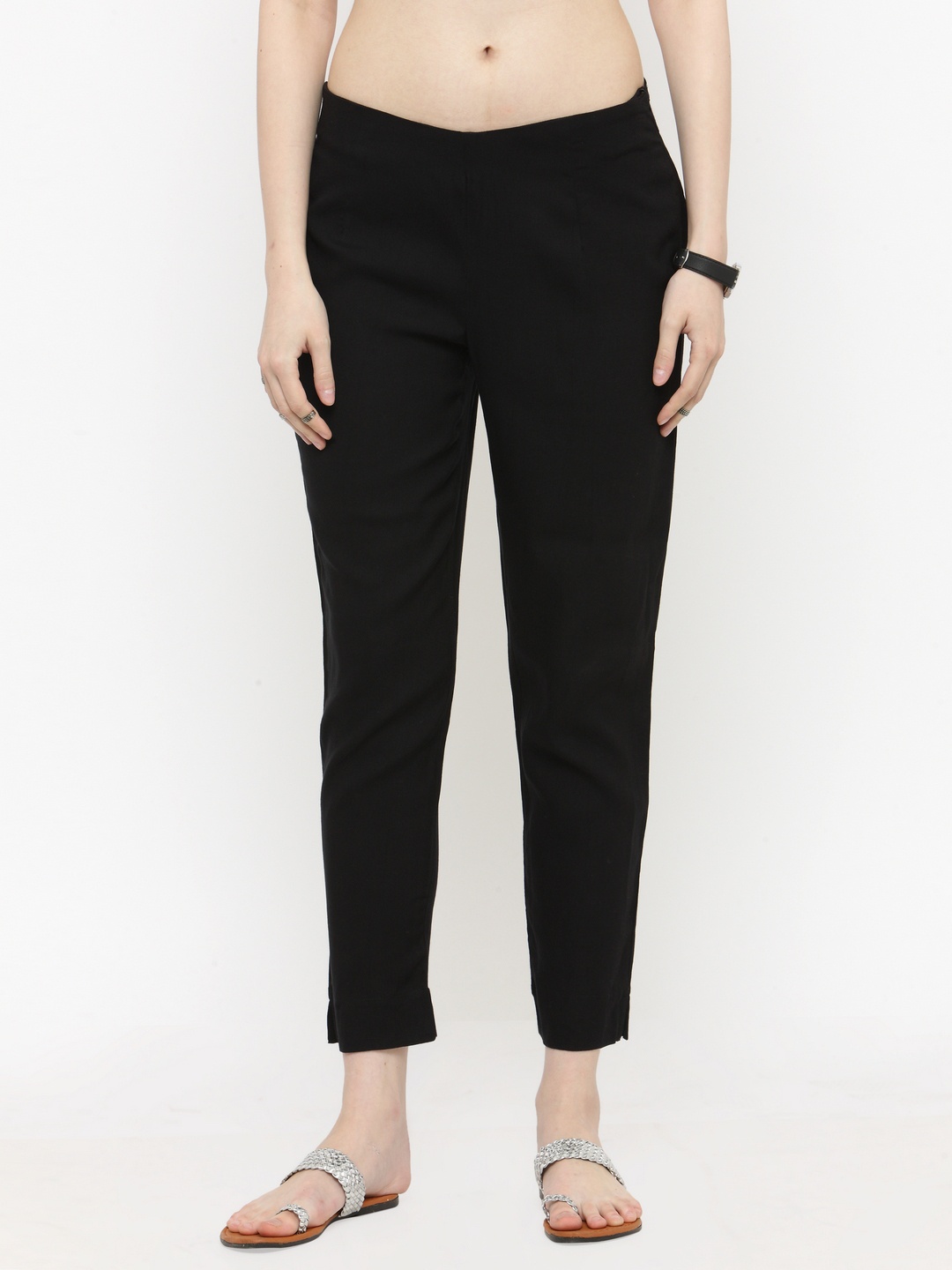 

Varanga Women Black Solid Regular Trousers