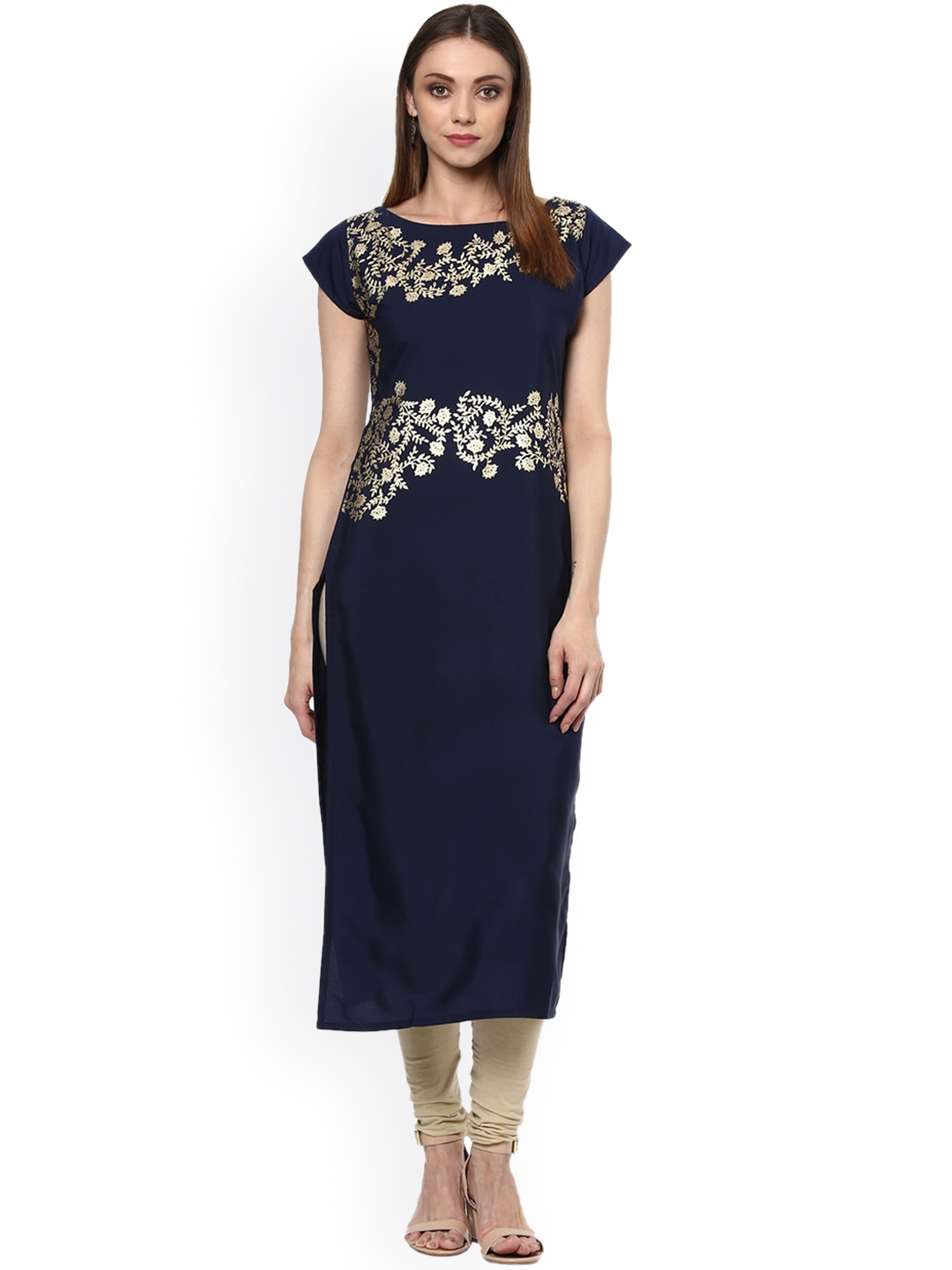

ZIYAA Women Blue Printed Straight Kurta
