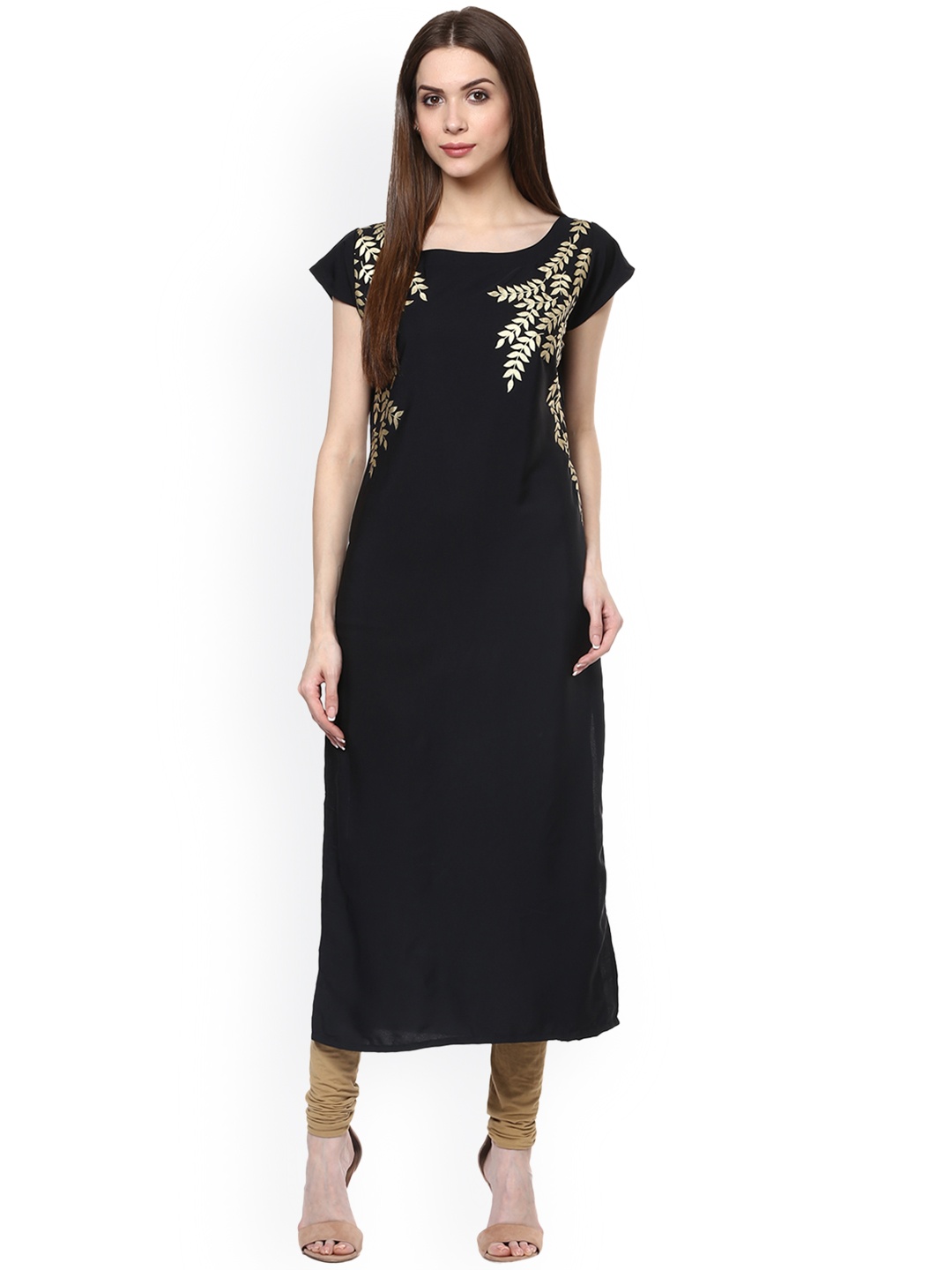 

ZIYAA Women Black Printed Straight Kurta