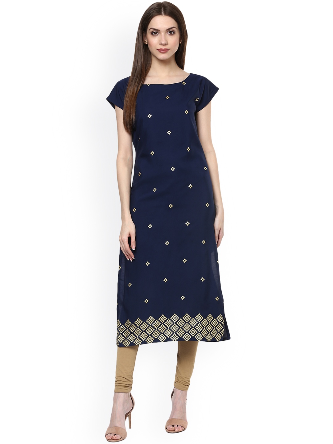 

ZIYAA Women Navy Blue Printed Straight Kurta