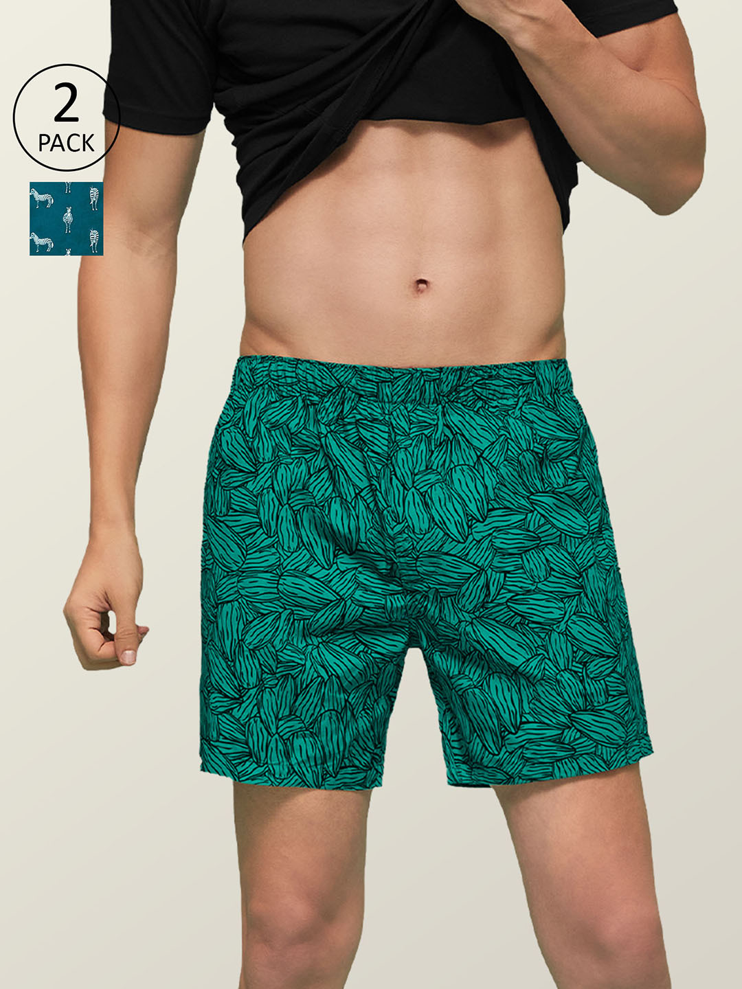 

XYXX Men Super Combed Cotton Printed Pack of 2 Remix Boxer XYBOX2PCKN61, Green