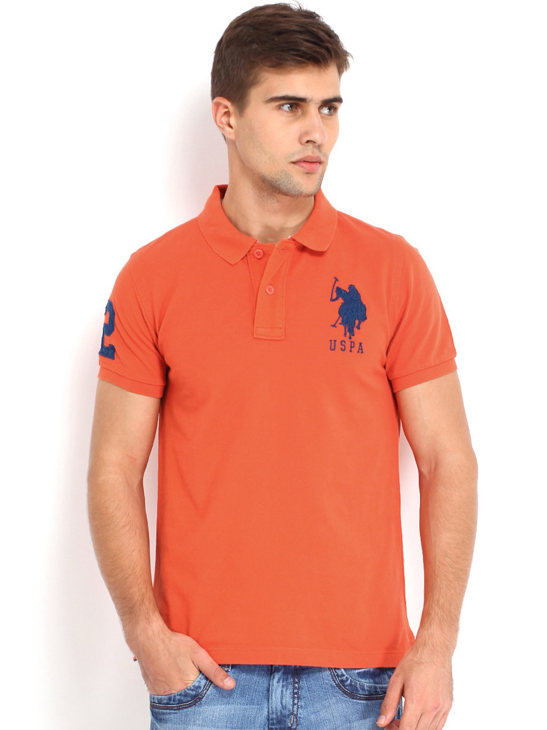 

U.S. Polo Assn. Men Orange Polo Pure Cotton T-shirt