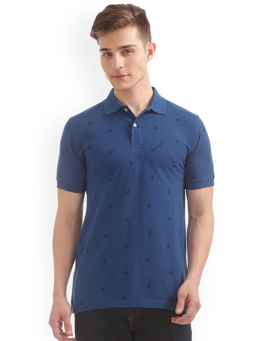 

Nautica Men Blue Printed Polo Collar Slim Fit T-shirt