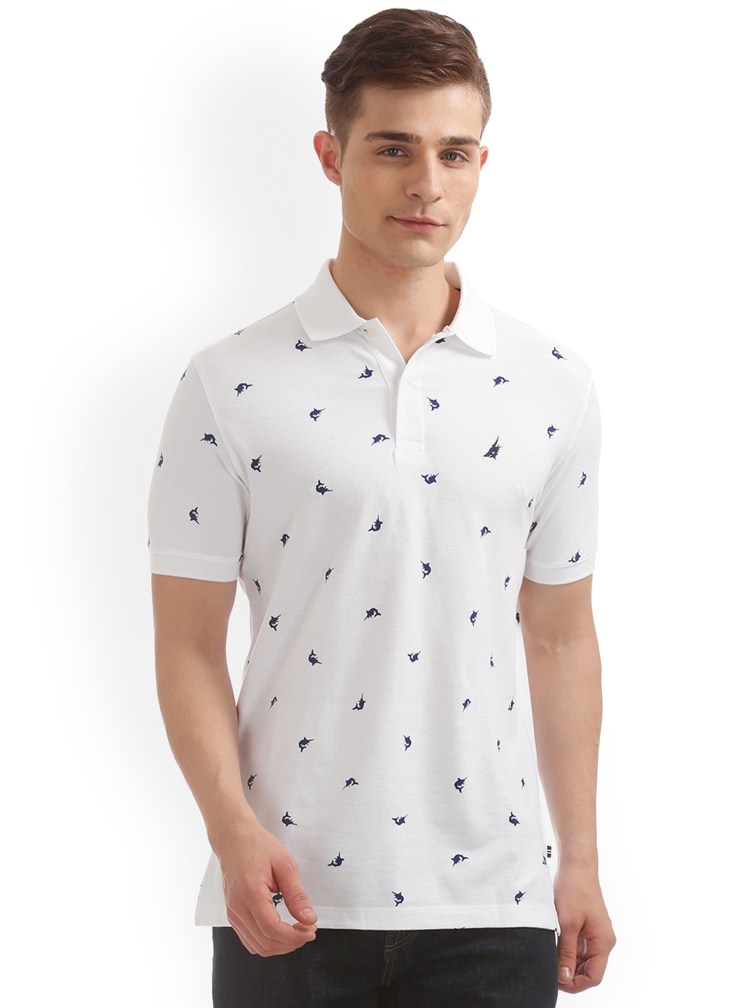 

Nautica Men White Printed Polo Collar Slim Fit T-shirt