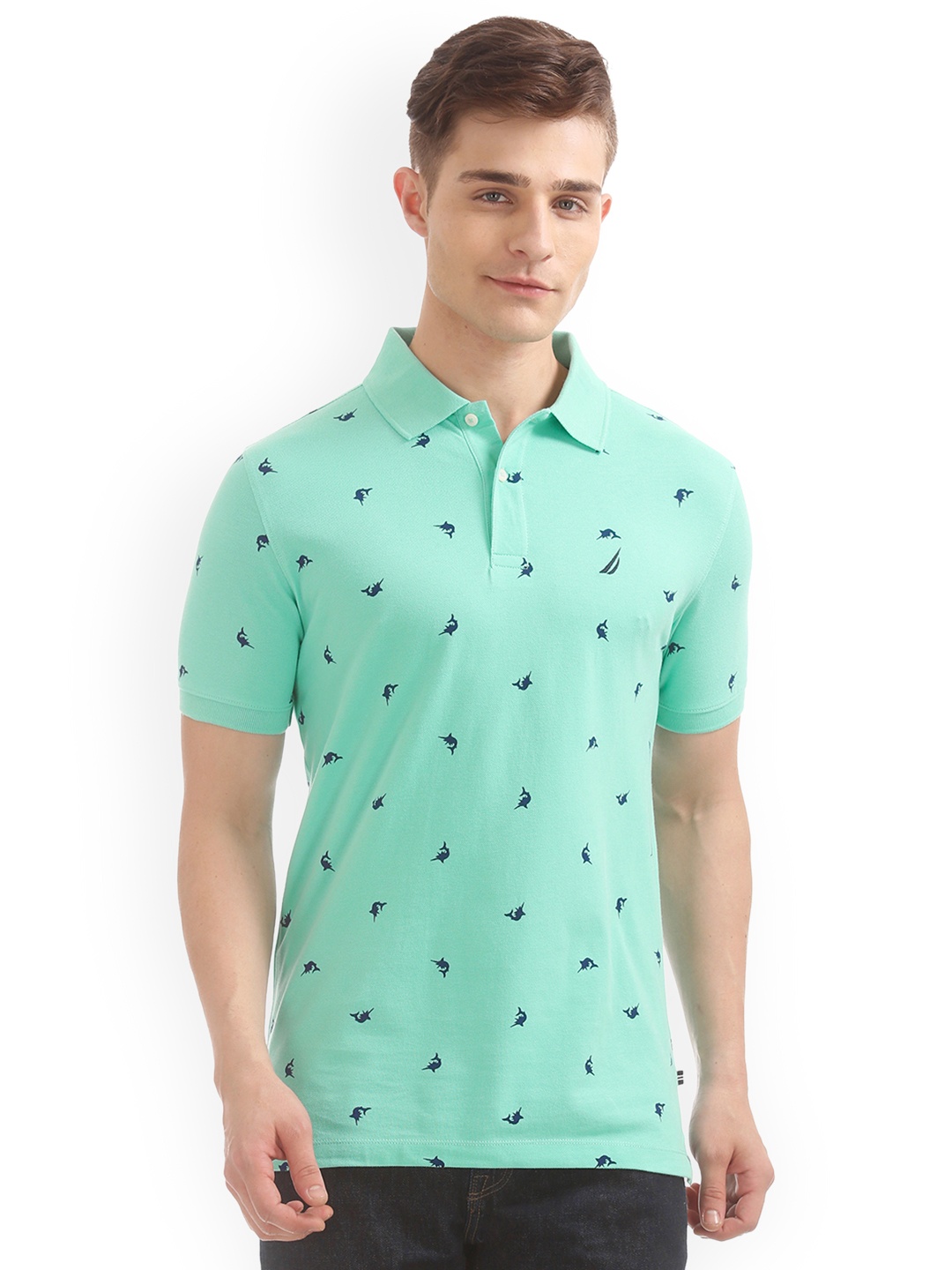 

Nautica Men Green Printed Polo Collar Slim Fit T-shirt