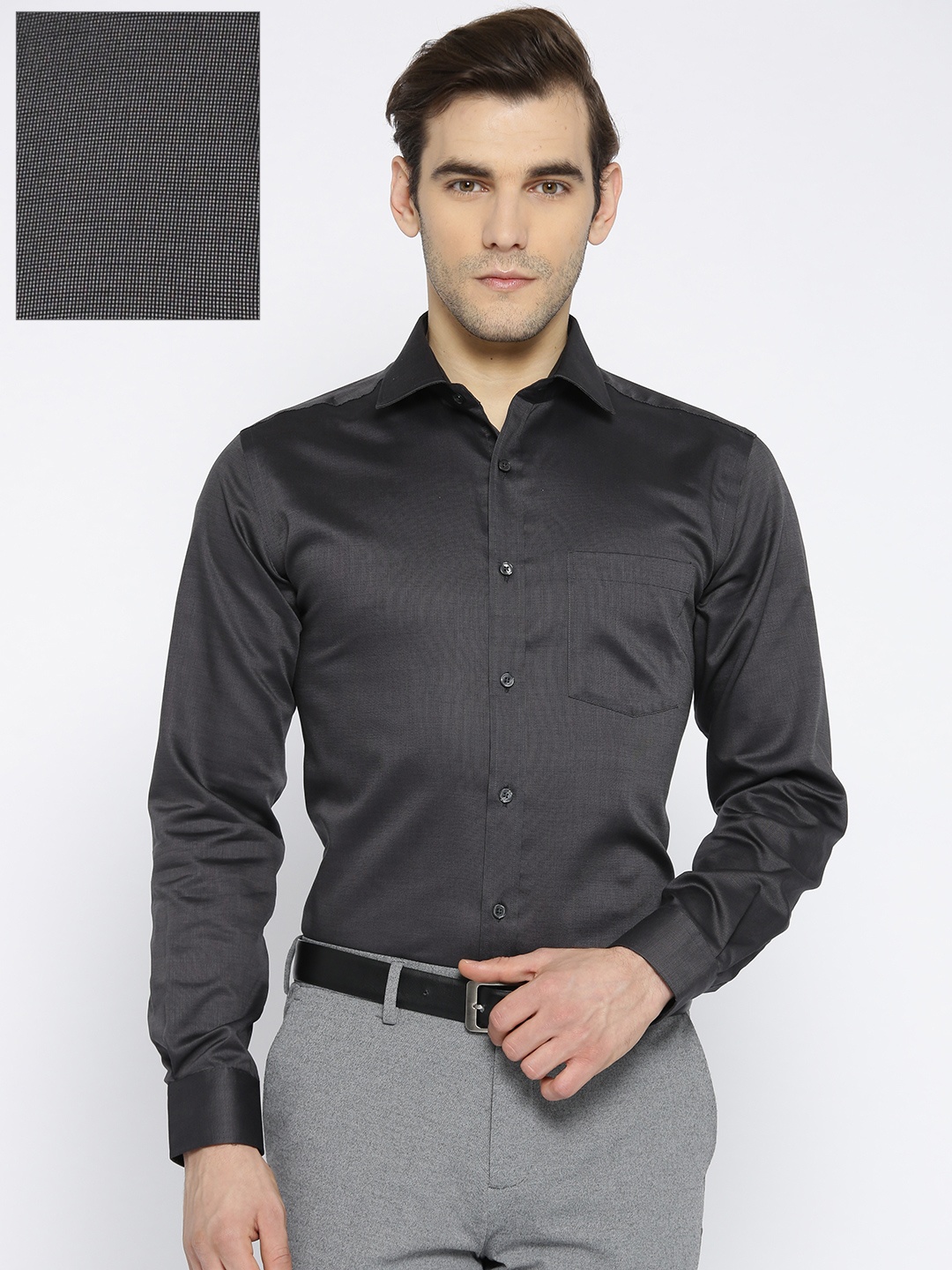 

Park Avenue Men Charcoal Grey Regular Fit Self Design Wrinkle Free Formal Shirt