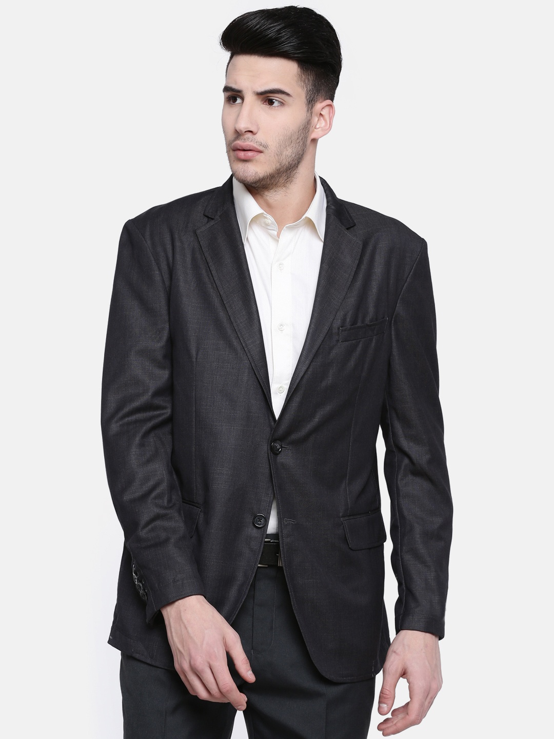 

J Hampstead Men Charcoal Grey Solid Single Breasted Contemporary Slim Fit Formal Blazer