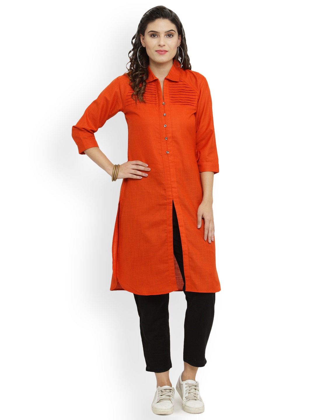 

Indibelle Women Rust & Black Solid Kurta with Trousers