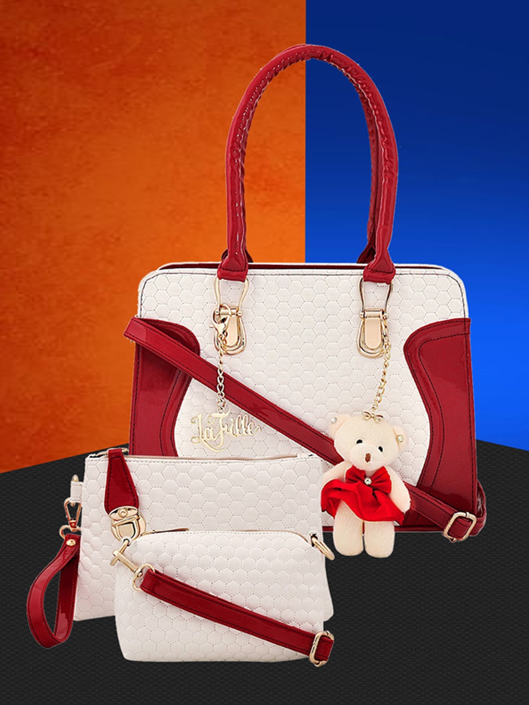 

LaFille Maroon & Off-White Textured Handheld Bag