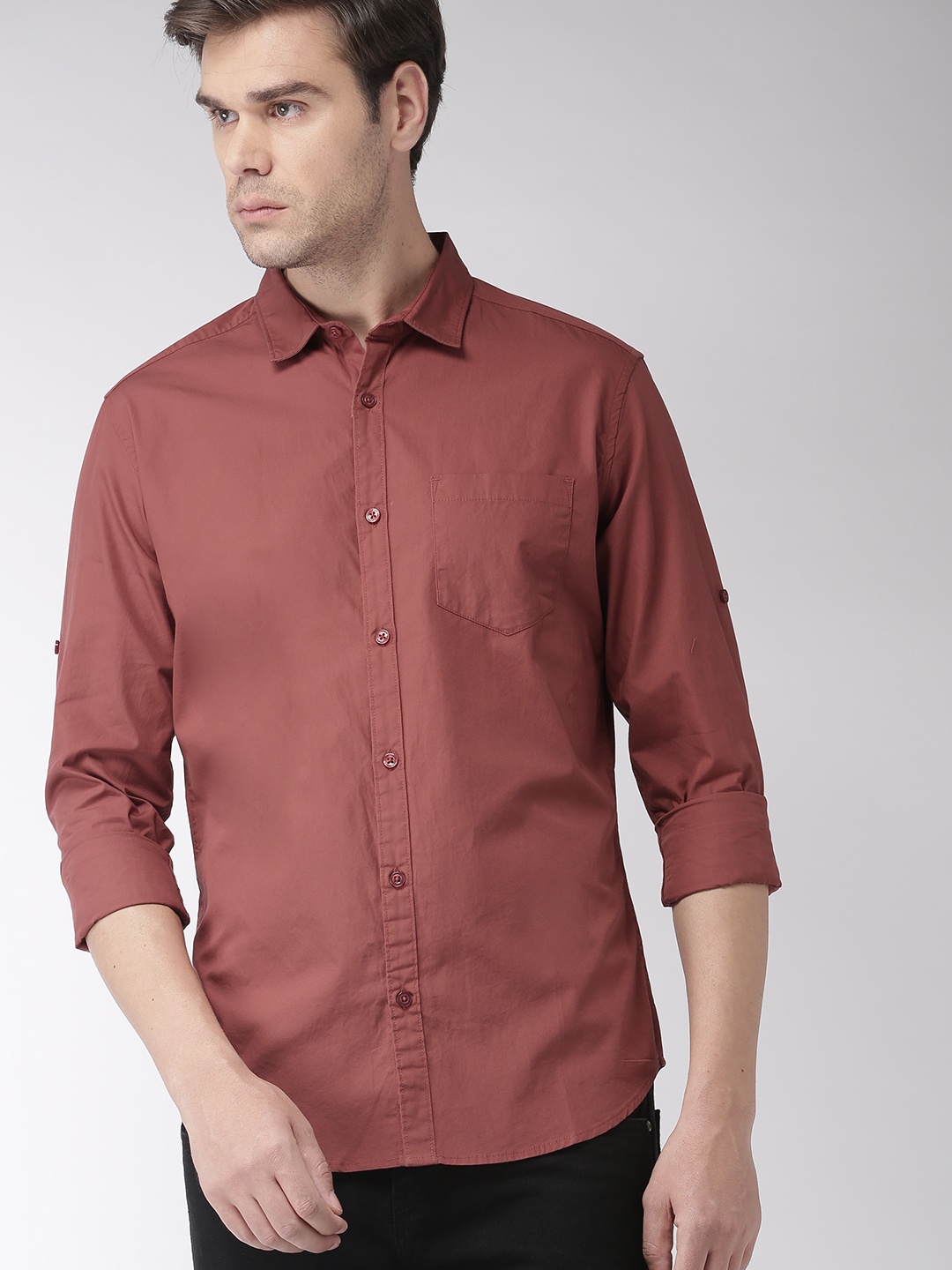 

HIGHLANDER Men Rust Slim Fit Solid Casual Shirt