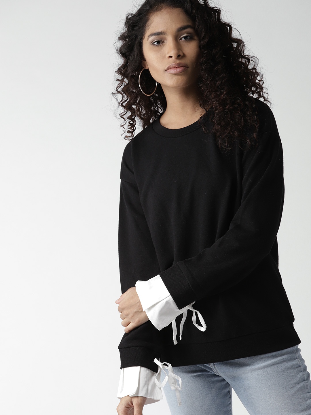 

FOREVER 21 Women Black Solid Sweatshirt