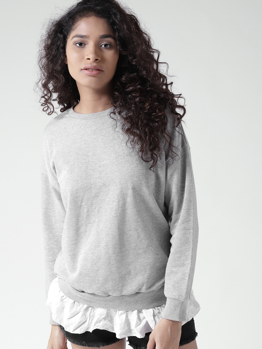 

FOREVER 21 Women Grey Melange Solid Sweatshirt