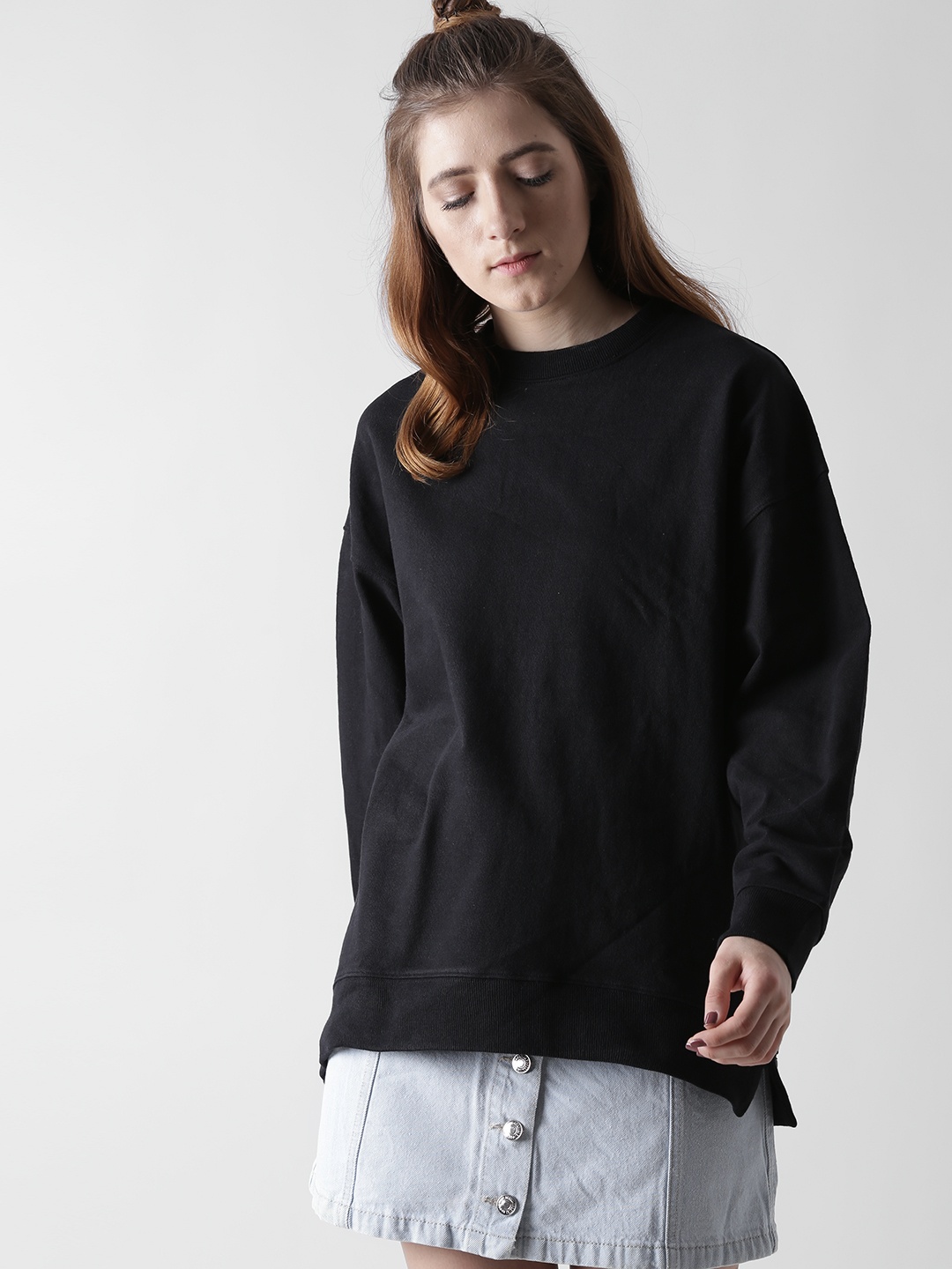 

FOREVER 21 Women Black Solid Sweatshirt