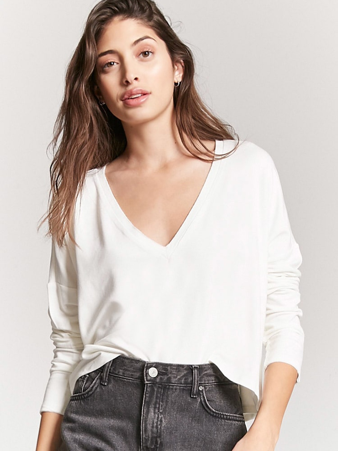 

FOREVER 21 Women Off-White Solid Boxy Top